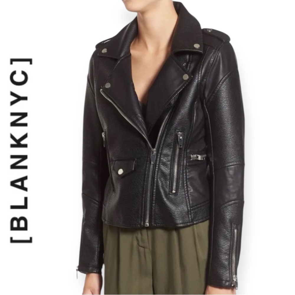 BLANK NYC EASY RIDER BLACK VEGAN PEBBLED LEATHER MOTO JACKET